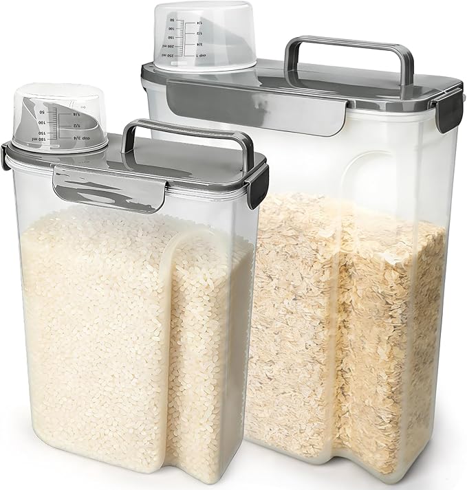 Komzon Rice Storage Containers, Airtight Cereal Containers Storage 20+10 lb, BPA Free Rice dispenser with Pouring Spout Portable Handle, Pet Dog Cat Bird Food Container