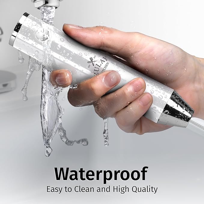 Zulay Kitchen Rechargeable Milk Frother Handheld - Frother Wand, Drink Mixer, Electric Whisk Frother, for Cappuccinos, Matcha & Protein Powder - Lux 4 Whisk 2 Speed Waterproof 2000mAh White