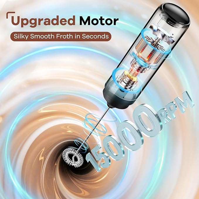Rechargeable Milk Frother Handheld, Portable Hand Frother Wand Drink Mixer for Coffee, Latte, Matcha, Cappuccino, Frappe with cover kitchen gifts