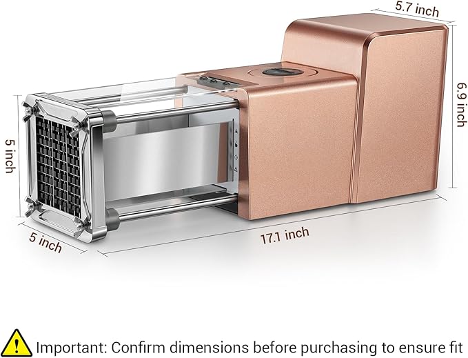 Sopito French Fry Cutter Electric Vegetable Slicer Stainless Steel with 3 Blades 1/4 3/8 1/2 Inch for Potatoes Carrots Onions Apples, Rose Gold
