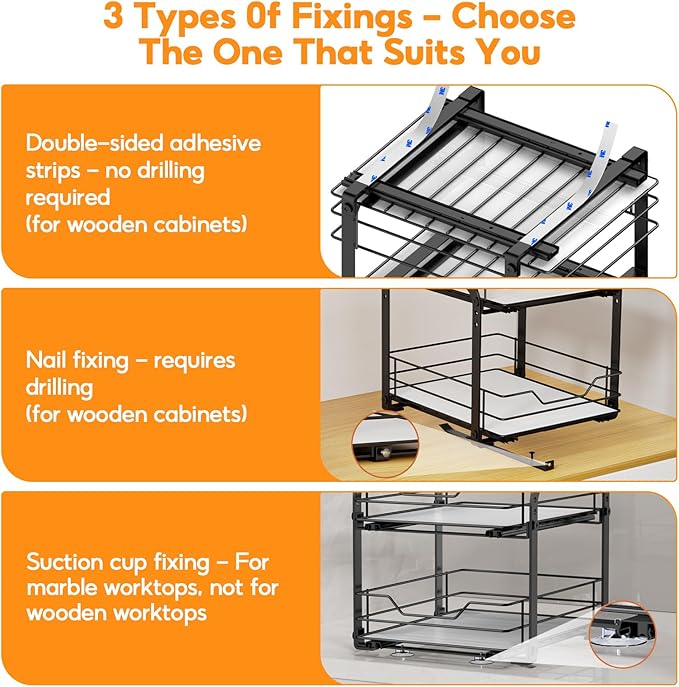Pull Out Spice Organization for Cabinets, 2 Tier Pull Out Spice Rack, Slide Out Spice Rack Organizer for Cabinet, Spice Rack for Inside Cabinets, with Labels, 9" W×10.5" D×9" H, Black