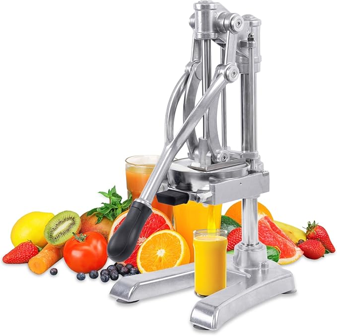 2-in-1 Commercial Juicer & Vegetable Chopper – Heavy Duty Cast Iron Manual Citrus Press with Stainless Steel Food Dicer, French Fry Cutter, 1/2" 3/8" 1/4" Blades for Potatoes