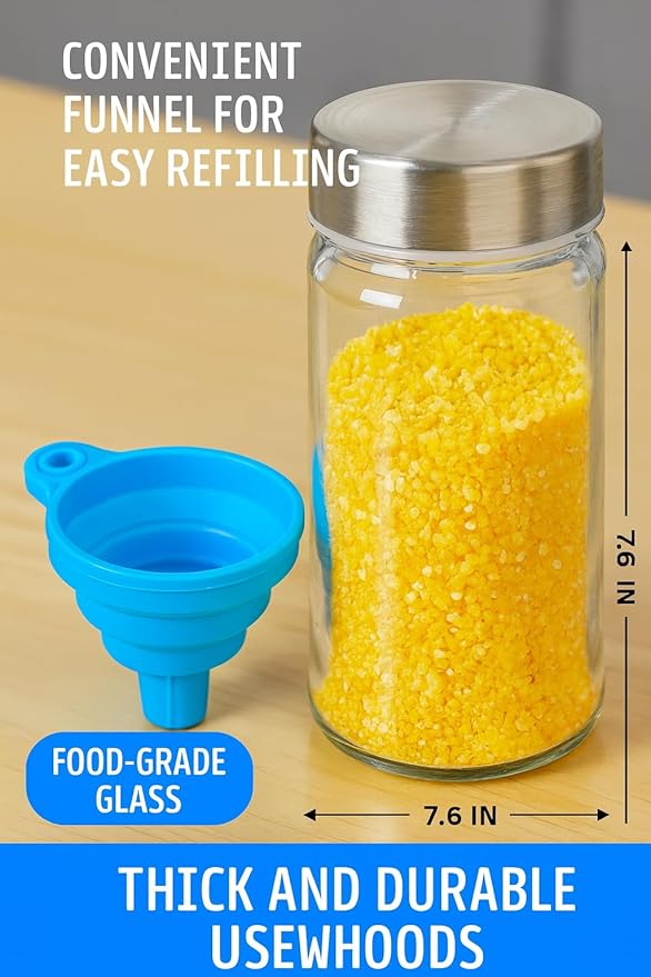 360° Rotating Spice Rack with 16 Glass Jars – Stainless Steel Countertop Seasoning Organizer with Airtight Lids, Labels, Funnel & Gift Box – Kitchen Storage for Herbs & Spices