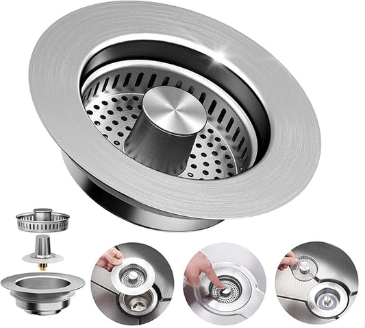 3-in-1 Kitchen Sink Drain Strainer, Pop Up Sink Stopper