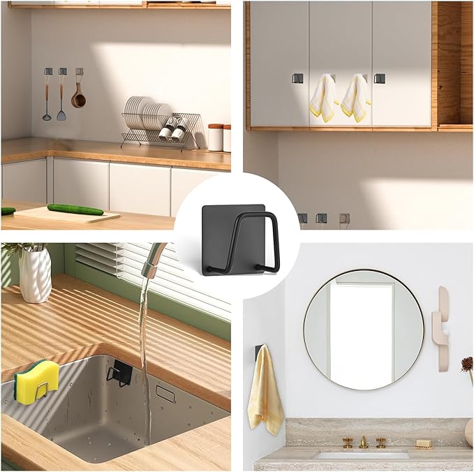 Luckyiren Adhesive Sponge Holder for Kitchen Sink, SUS304 Stainless Steel Scrubber Hanger Caddy Accessories Storage Rack Stand for Scratch Scrub Dishcloth Dishrag Exfoliator Strainer Stopper