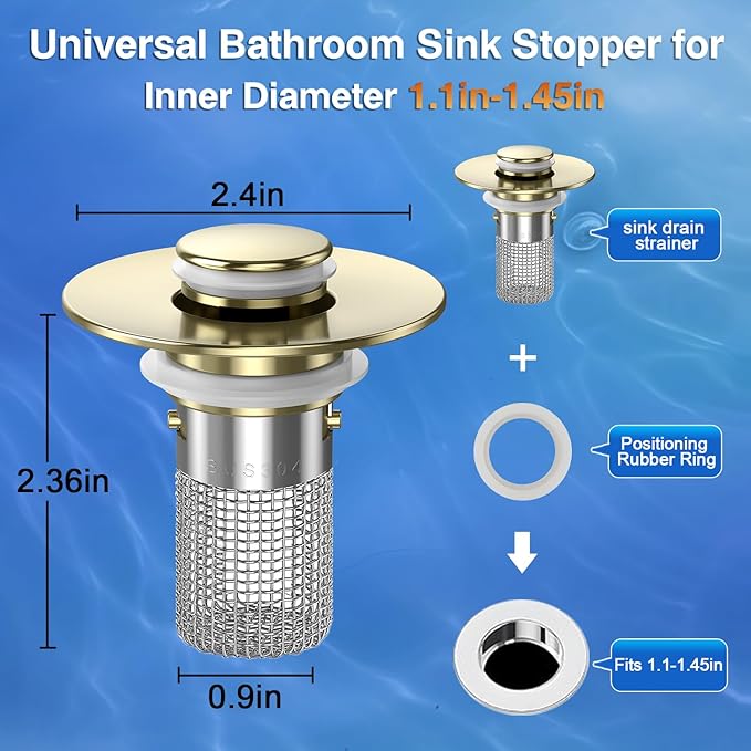 Bathroom Sink Drain Strainer,(3PCS) Pop-up Sink Drain Strainer with Removable Stainless Steel Strainer Basket Hair Catcher, Bathroom Sink Strainer for Bathroom Sink Stopper Replacement