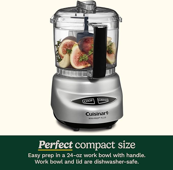 Cuisinart Mini-Prep Plus Food Processor, 3 Cup Mini Food Processor to Chop Herbs, Vegetables, and Hard Cheese, 3 Cup Work Bowl, Reversible Stainless Steel Blade, DLC-2ABC, Brushed Chrome