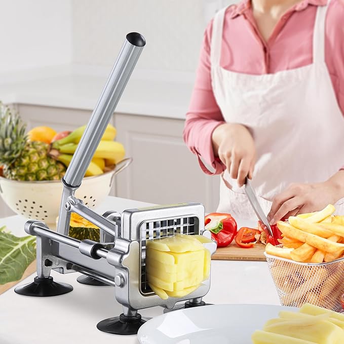 VEVOR French Fry Cutter, Potato Slicer with 1/2-Inch and 3/8-Inch Stainless Steel Blades, Manual Potato Cutter Chopper with Suction Cups, Great for Potato, French Fries, Cucumber, Vegetables, Carrot