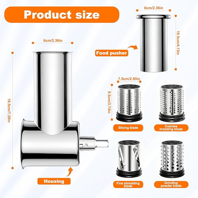 Stainless Steel Slicer Shredder Attachments for Stand Mixers, Vegetable Shredder, Cheese Grater, Salad Maker, Food Slicers Chopper Grinding Powder Accessories