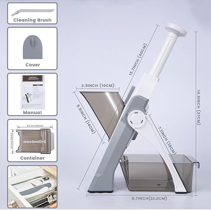 SupMaKin Safe Mandoline Slicer for Kitchen, Potato Slicer for Chips, Vegetable & Food Cutter,Thickness Adjustable 0.1-8 mm, Kitchen Faster Slice Artifact (Only Slicer)