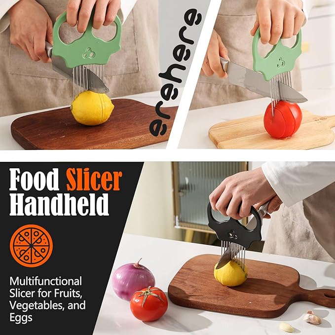 Stainless Steel Onion Cutter & Egg Slicer – Multi-Function Vegetable Cutter and Herb Stripper for Avocados, Tomatoes, and Potatoes (Green)