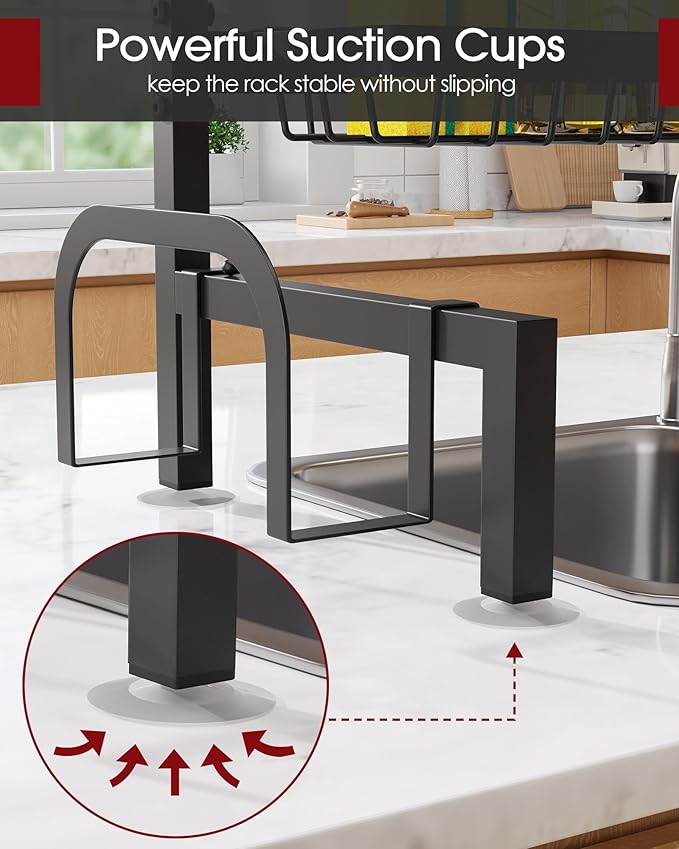 Sakugi Over The Sink Dish Drying Rack - Adjustable 2 Tier Large Capacity Stainless Steel Drainer with Cutlery & Utensil Holders