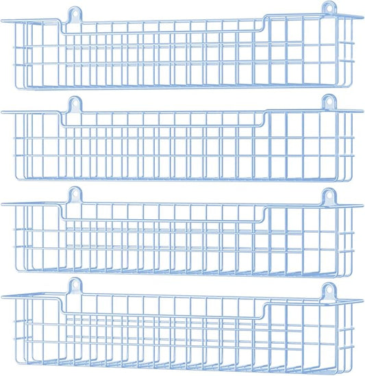 Spice Rack Wall Mount, 4-Pack Seasoning Organizer for Kitchen Storage Organization, Metal Spice Holder Saving Space Shelf for Cabinet, RV, Pantry, Blue