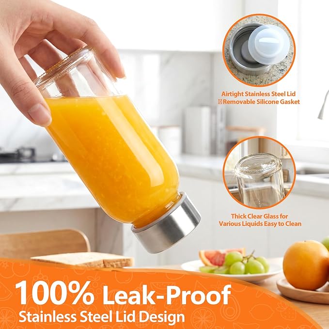 Luxfuel 8 oz Glass Water Bottles with Lids, 10 Pack Small Glass Juice Bottles with Stainless Steel Caps & Funnel, Leak-Proof Containers for Juicing, Milk, Ginger Shots, Smoothies, Wellness Drinks