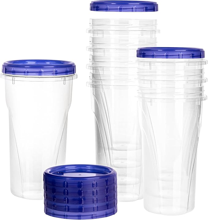 PLASTICPRO 48 Ounce Twist Top Deli Containers Clear bottom With Blue Top Twist on Lids Reusable, Stackable, Food Storage Freezer Container Pack of 4 (Blue)