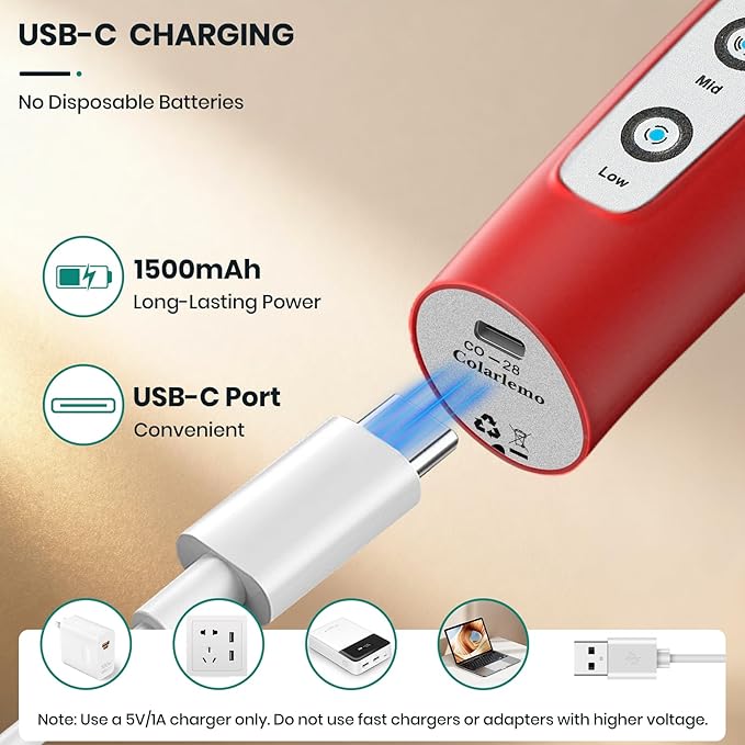 Colarlemo Milk Frother Handheld Rechargeable with Stand, Frother Wand Drink Mixer Electric Whisk for Coffee, Detachable With 3 Stainless Whisks, Hand Mixer for Lattes, Cappuccino, Matcha, Egg, Red