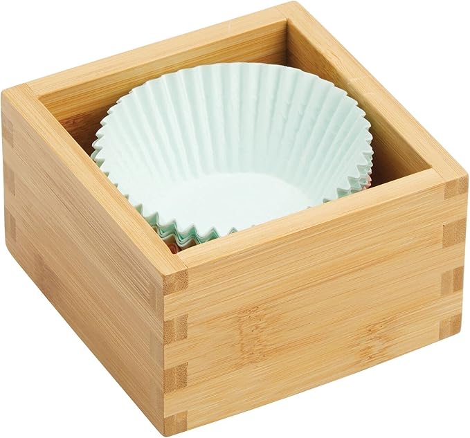 mDesign Bamboo Storage Bin Container, Drawer Organizer Crate Boxes for Kitchen Pantry Cabinet, Shelf, Island or Countertop, Holds Snacks, Spices, or Drinks, Echo Collection, 2 Pack, Natural/Tan