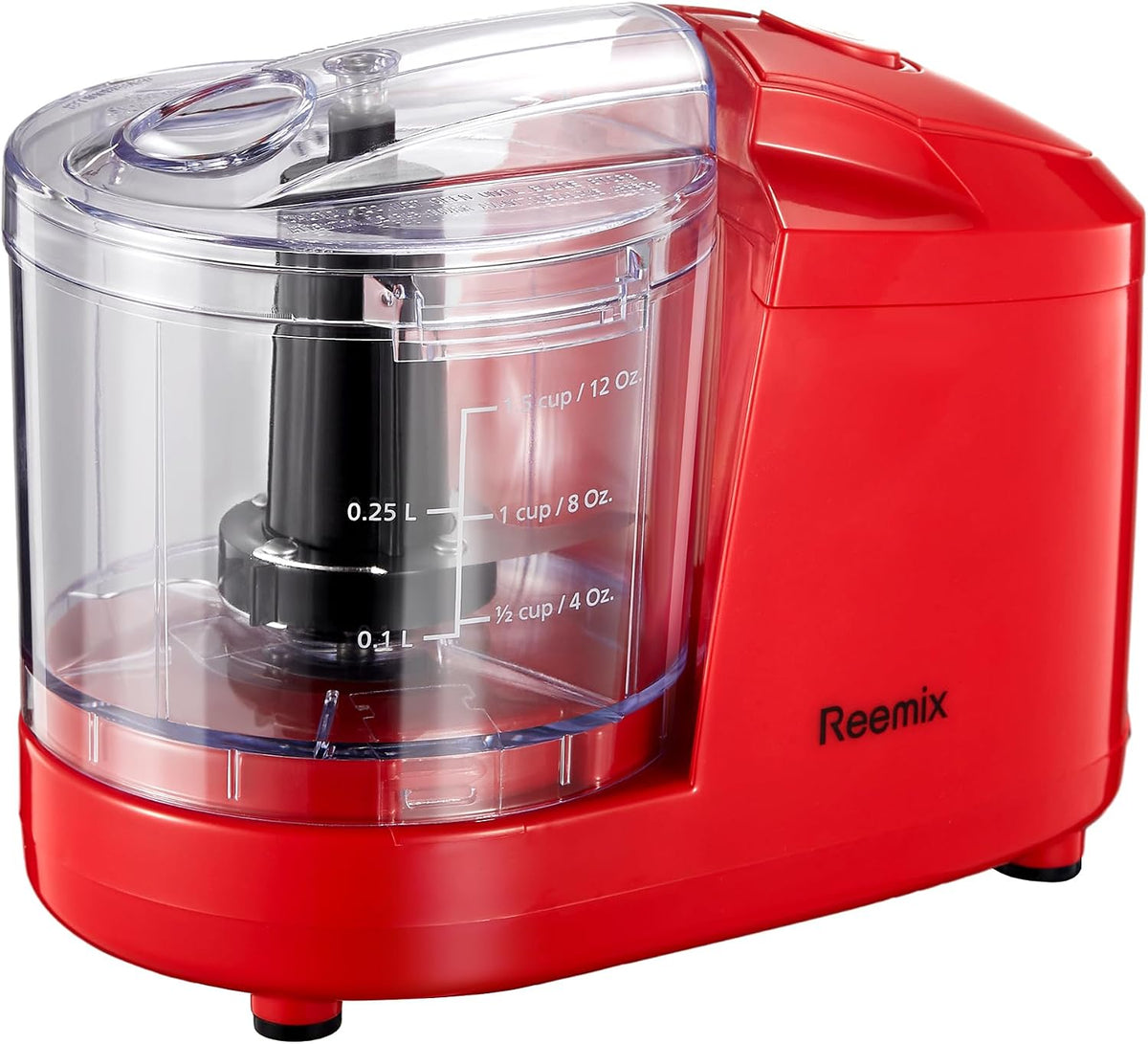 1.5-Cup One-Touch Electric Food Chopper, 100W Mini Food Processor Meat Grinder, Mix, Chop, Mince and Blend Vegetables, Fruits, Nuts, Meats, Stainless Steel Blade (Red)