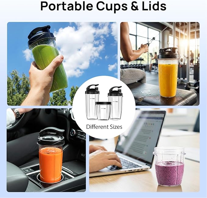 Smoothies Blender, Consciot Blender for Kitchen and Personal Size for Making Shakes and Smoothies, Frozen Drinks, Sauces & More, 3 Portable BPA Free Cups & 3 Lids for Home & On-the-Go, 900 Peak Watt
