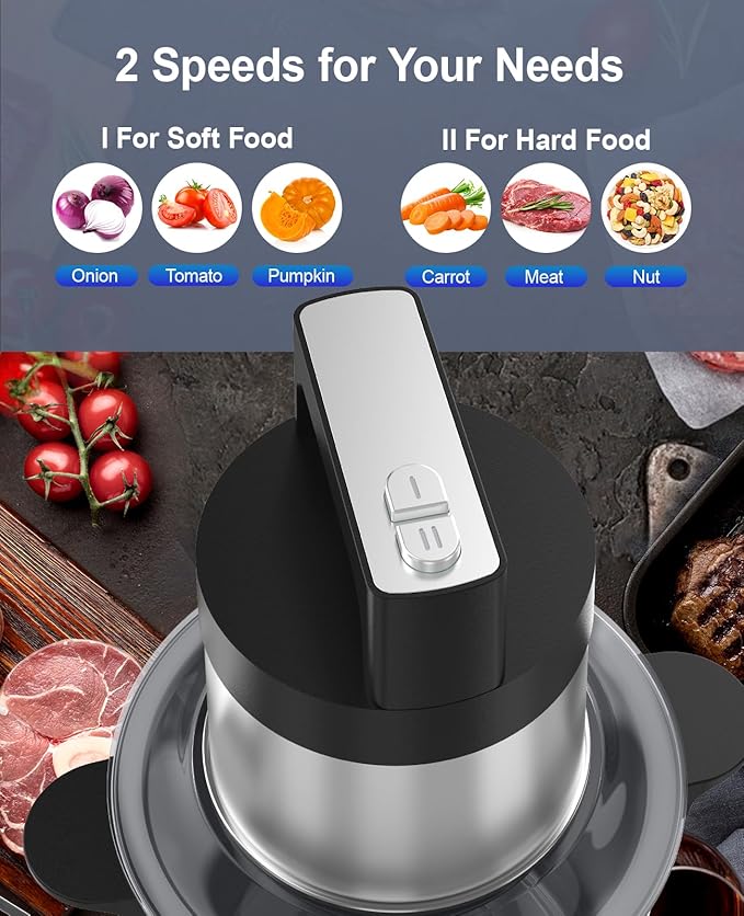 1500W Food Processor, 24 Cup Electric Food Chopper Meat Grinder with 2-Speed, Tri-Level 6 Blades, Stainless Steel Bowl For Vegetable, Nuts, Onion, Garlic, Baby Food & Family Use