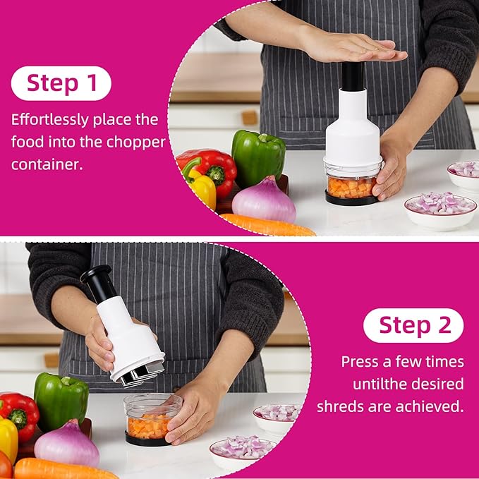 Vegetable Chopper, Onion Chopper, Garlic Chopper, Nuts Chopper - Hand Chopper For Vegetables Salads Fruits, Nuts. Dishwasher-safe, White, Easy to Clean