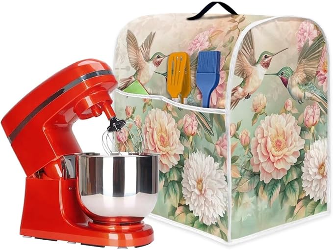 Hummingbird Kitchen Stand Mixer Cover Portable Dust Cover for Small Appliances with Pockets Kitchen Appliance Protector for 4.5-5 Quart Coffee Makers or Juicers