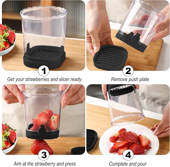 Strawberry Slicer：Fruit Slicer Cup Veggie Salad Speed Cutter for Strawberries Egg Banana Mushroom Cucumber Kiwi the Kitchen Portable Slicing Tool (Black)