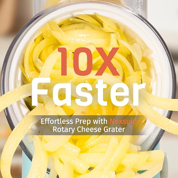5-in-1 Rotary Cheese Grater Hand Crank, Vegetable Slicer Shredder with 5 Interchangeable Blades, Graters for Kitchen, Safe Kitchen Tool for Cheese, Nuts, Blue
