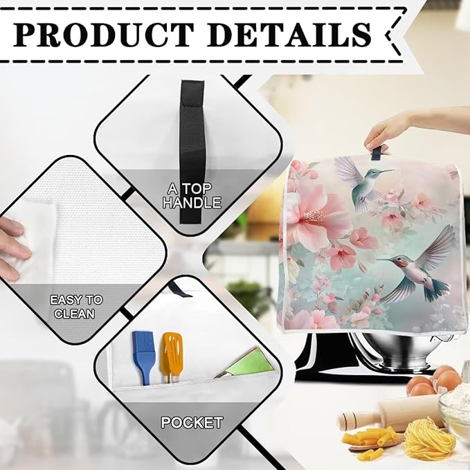 Hummingbird Stand Mixer Cover Universal Fits Appliance Covers for Kitchen Counter with Handle & Pockets Liquid Splash-Proof Dust Protector Compatible with 4.5-5 Quart Juicers