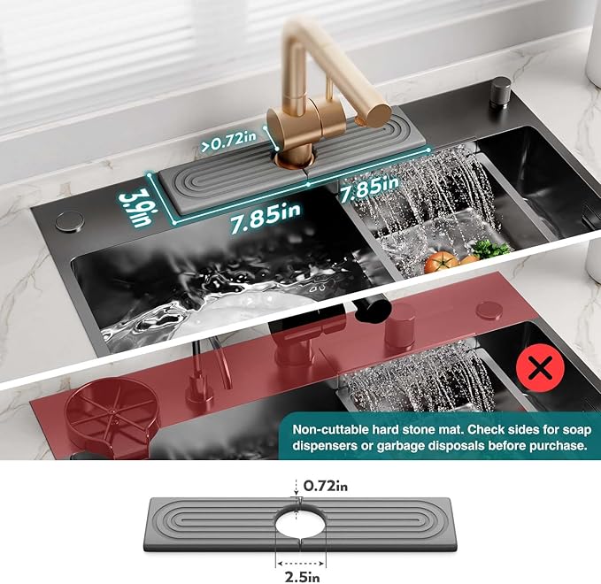 Eormoe Kitchen Sink Faucet Mat - 15.7in Diatomite Sink Protectors for Kitchen Sink, Stone Sink Splash Guard for Kitchen Counter Sink Accessories (Grey, 15.7'' x 3.9'')