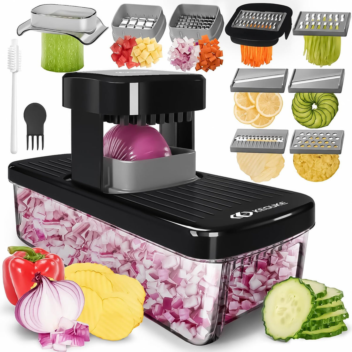 8-in-1 Vegetable Chopper Mandoline Slicer with Container Hand Guard