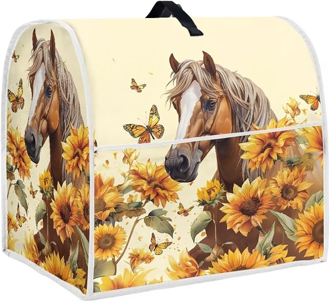 Sunflower Horse Mixer Cover | Foldable & Portable Dust Protector with Carrying Handles | Compatible with 6-8 Quart Stand Mixers, Coffee Makers & Juicers