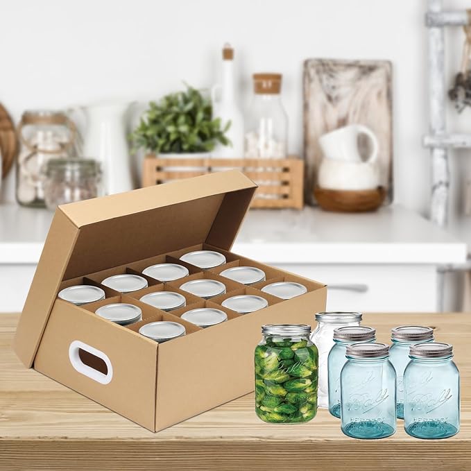 2 Pcs Cardboard Mason Jar Storage Box for 16 oz Regular or Wide Mouth Jars Canning Boxes for Canning Jars with Dividers, 12 Cells Mason Jar Organizer Canning Jar Storage Boxes