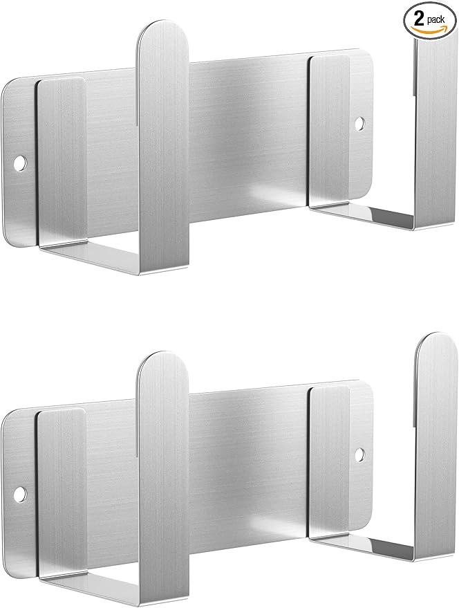 2 Pack Stainless Steel Wall Mounted Cutting Board Holder, Punch-Free Adhesive Pot Lid Organizer, Multifunctional Kitchen Storage Rack, Rustproof Heavy Duty