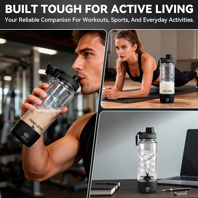 FANS-ONE Electric Protein Shaker Bottle, 24 oz USB C Rechargeable Electric Mixer, Shaker Cups for Protein Shakes and Meal Replacements, Portable Blender Self Mixing Cup for Gym Workout, Transparent