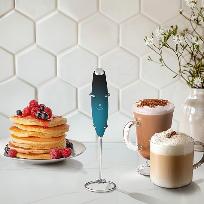 Zulay Kitchen Powerful Milk Frother Wand With Duracell Batteries - Ultra Fast Handheld Drink Mixer - Electric Whisk Foam Maker for Coffee, Lattes, Cappuccino & Matcha - Z1 Motor - Marine