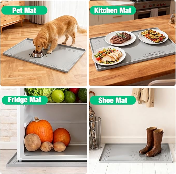 Aisslro Under Sink Mat 28" X 19", Waterproof Silicone Under Sink Mats for Kitchen, Anti-Leak Shelf Liner & Cabinet Protector with Raised Edge, [BPA Free] Bathroom Tray Home Organizer, Grey