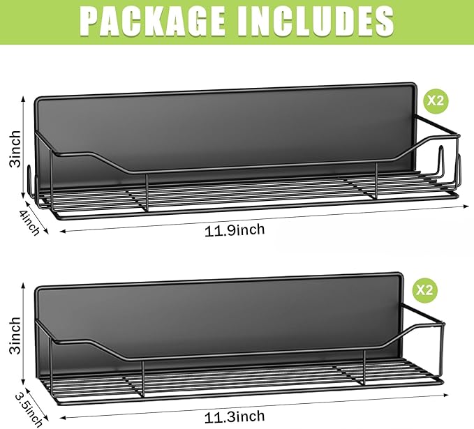 Magnetic Spice Rack for Refrigerator, 4 Pack Metal Strong Magnet Spice Organizer Shelves, Magnetic Fridge Shelf for Kitchen Seasoning Organizer Gadgets, Home Organization and Storage (Black)