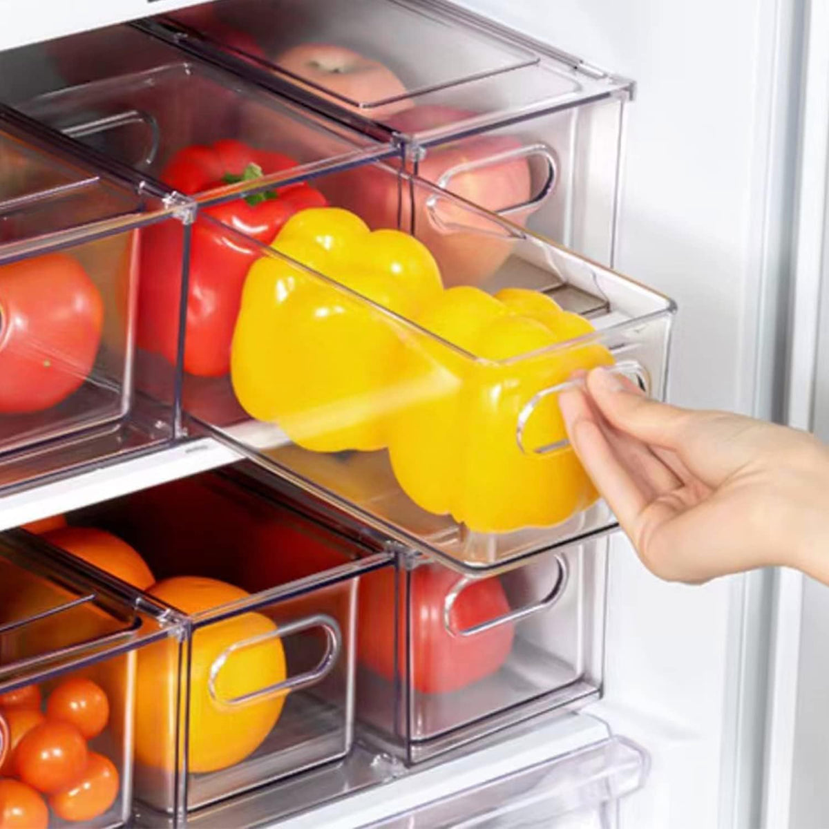 2 Pack Fridge Organizer with Pull-out Drawer, Stackable Freezer Organizer Bin, Pantry Organization and Storage, BPA Free, 3.17QT