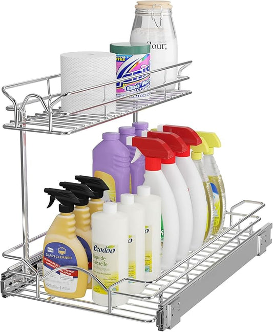 Under Sink Cabinet Organizer Two Tier Pull Out Shelf (11.75W x 17D)
