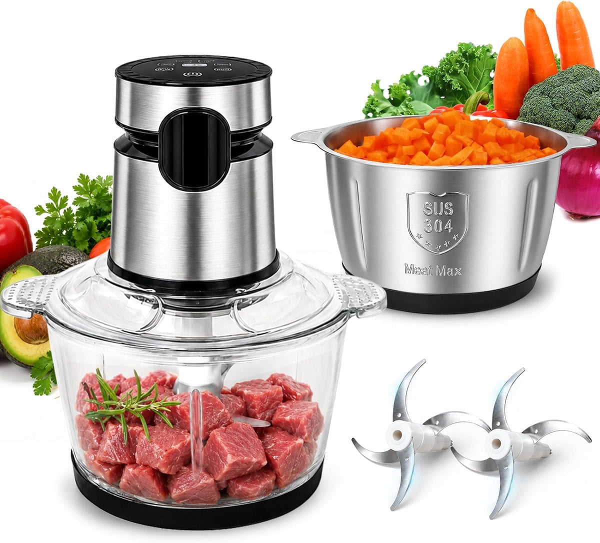 Touch Control Auto Food Processor 500W Copper Meat Onion Garlic Nuts Veg