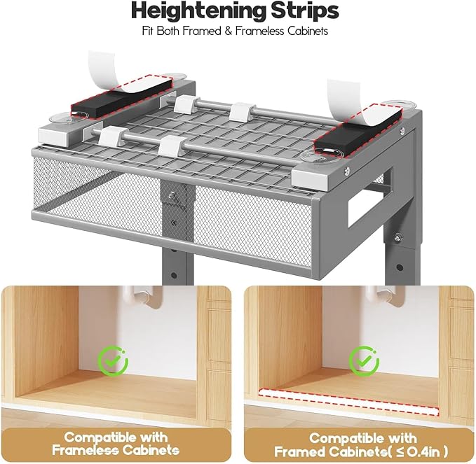 2 Packs 21IN Depth Under Sink Organizer, 2-Tier Pull Out Cabinet Organizer With Smooth Circular Rail, Large Capacity Metal Mesh Sliding Drawers For Bathroom& Kitchen Storage,Height Adjustable-Gun Gray