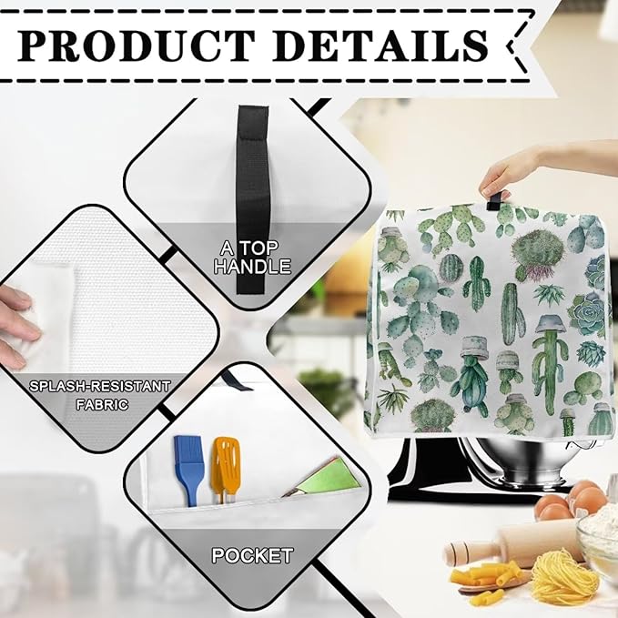 Cactus Mixer Cover | Compatible with 6-8 Quart Tilt Head & Bowl Lift Mixers | Dust Protector with Pockets for Accessories