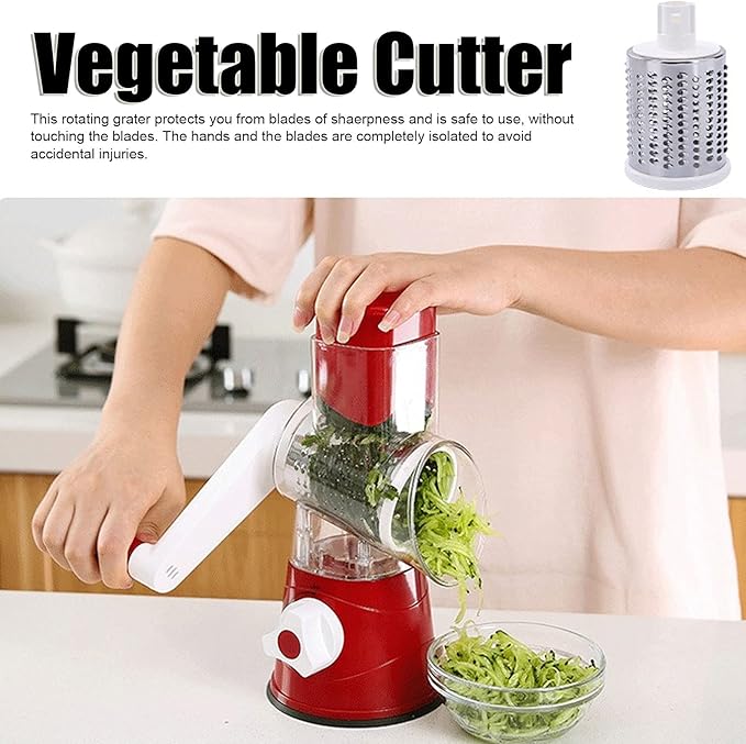 Rotary Cheese Grater Shredder, Multifunctional Cheese Grater Hand Crank Vegetable Cutter Manual Food Grater Shredder Chopper Kitchen Accessories(Red)