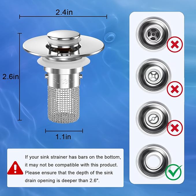Bathroom Sink Drain Strainer,(4PCS) Pop-up Sink Drain Strainer with Removable Stainless Steel Strainer Basket Hair Catcher, Bathroom Sink Strainer for Bathroom Sink Stopper Replacement
