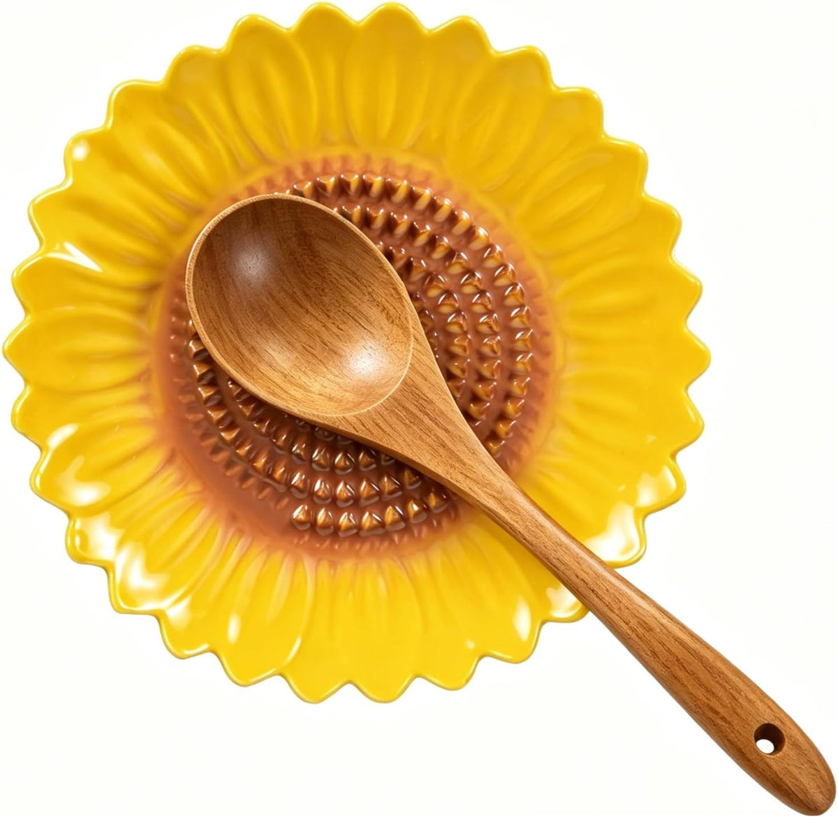 Ceramic Garlic Grater Plate & Spoon Rest, Sunflower Kitchen Decor