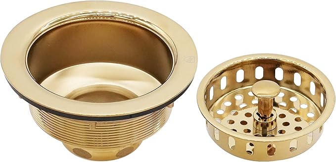 Westbrass A2165-01 4-1/4" OD Post Style Large Kitchen Basket Strainer with Waste Disposal Flange and Stopper Drain Set, Polished Brass
