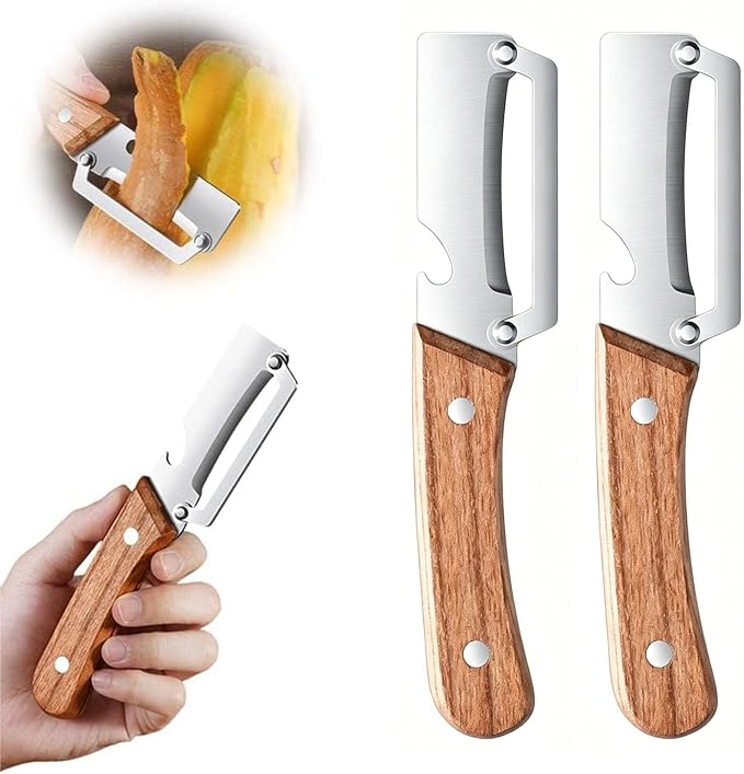 Multifunctional Vegetable Peeler, 2 in 1 Stainless Steel Peeler, Ultra-Sharp Stainless Steel Blade with Wooden Handle and Bottle Opener for Vegetables or Fruits, Kitchen Tool (Wooden*2)