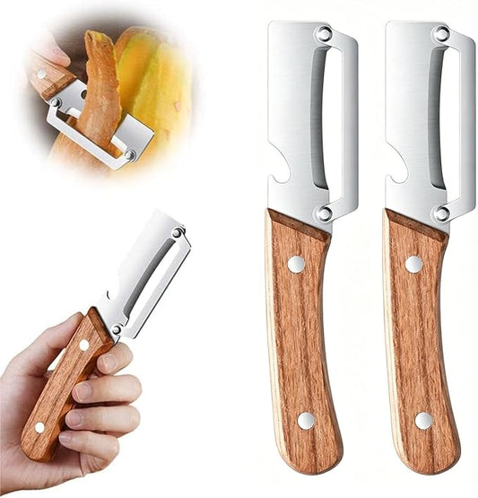 Multifunctional Vegetable Peeler, 2 in 1 Stainless Steel Peeler, Ultra-Sharp Stainless Steel Blade with Wooden Handle and Bottle Opener for Vegetables or Fruits, Kitchen Tool (Wooden*2)