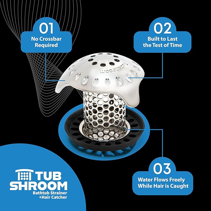 TubShroom Ultra Revolutionary Bath Tub Drain Protector Hair Catcher/Strainer/Snare Stainless Steel, Single Pack